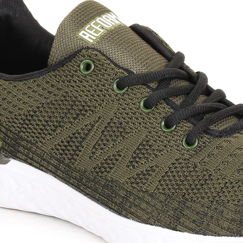 Load image into Gallery viewer, Olive Solid Mesh Lace Up Running Sport Shoes For Men
