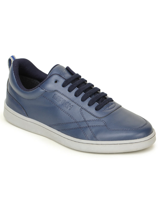 Navy Blue Solid Fabric Lace Up Lifestyle Casual Shoes For Men