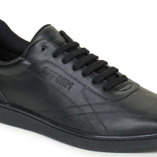 Men's Black Synthetic Leather Solid Sneakers