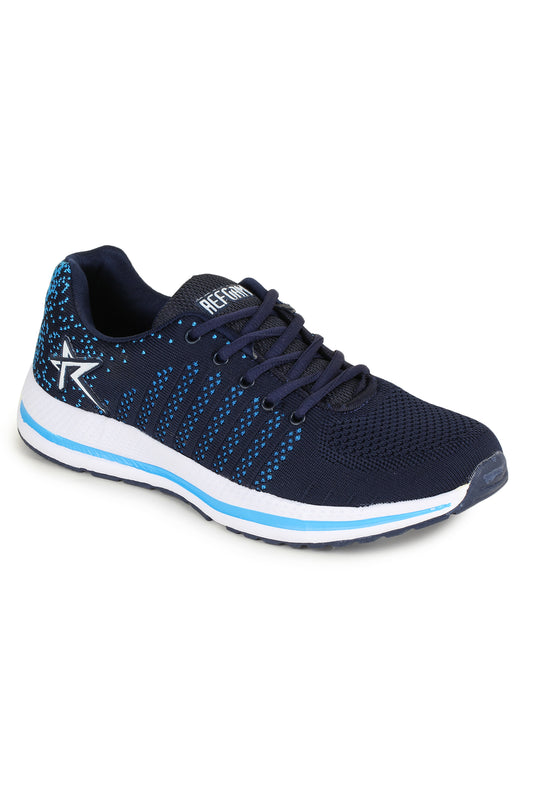 Navy Blue Solid Mesh Lace Up Running Sport Shoes For Men