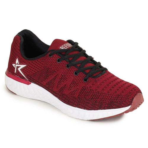 Load image into Gallery viewer, Maroon Solid Mesh Lace Up Running Sport Shoes For Men
