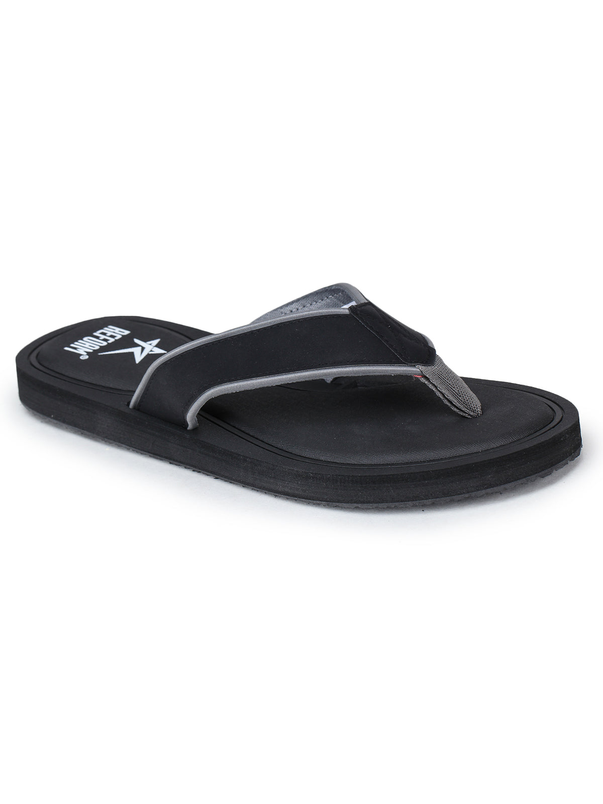 Black Solid Rubber Slip On Casual Slippers For Men