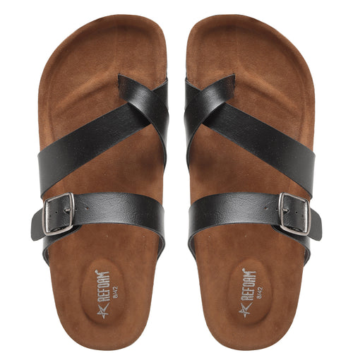 Load image into Gallery viewer, Black Brown Solid Synthetic Leather Slip on Slippers For Men&#39;s
