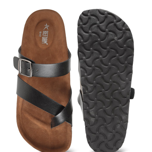 Load image into Gallery viewer, Black Brown Solid Synthetic Leather Slip on Slippers For Men&#39;s

