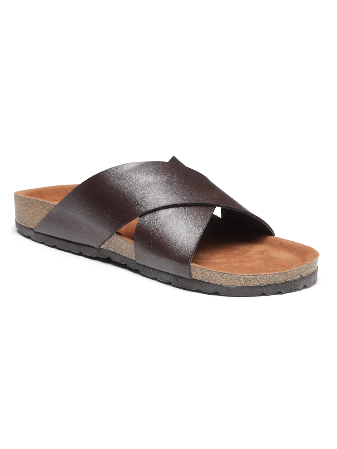 Dark Brown Solid Synthetic Leather Slip on Slippers For Men's