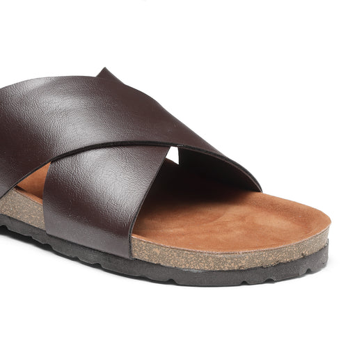 Load image into Gallery viewer, Dark Brown Solid Synthetic Leather Slip on Slippers For Men&#39;s
