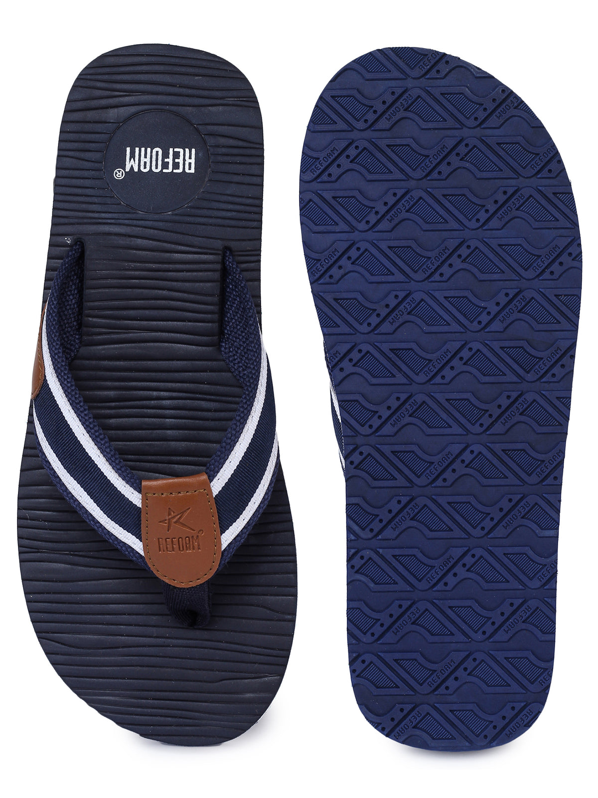 Navy Blue Solid Rubber Slip On Casual Slippers For Men