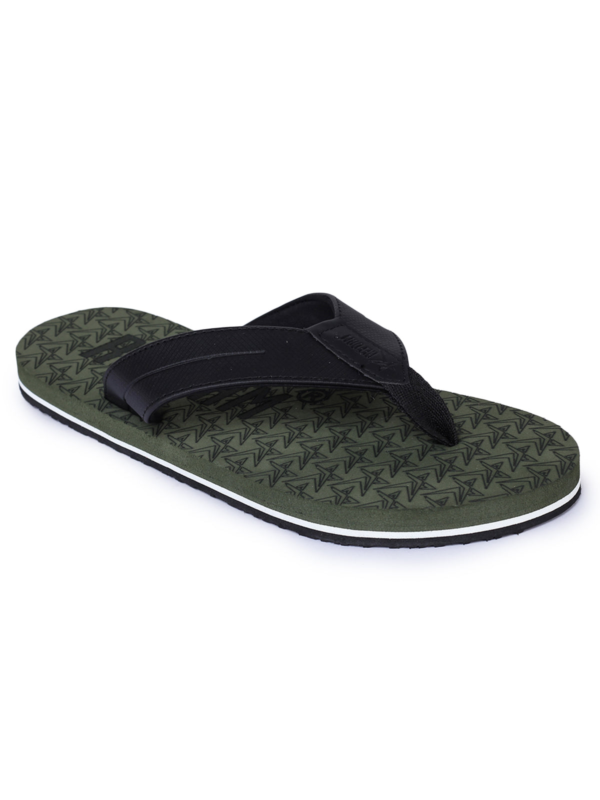 Olive Solid Rubber Slip On Casual Slippers For Men