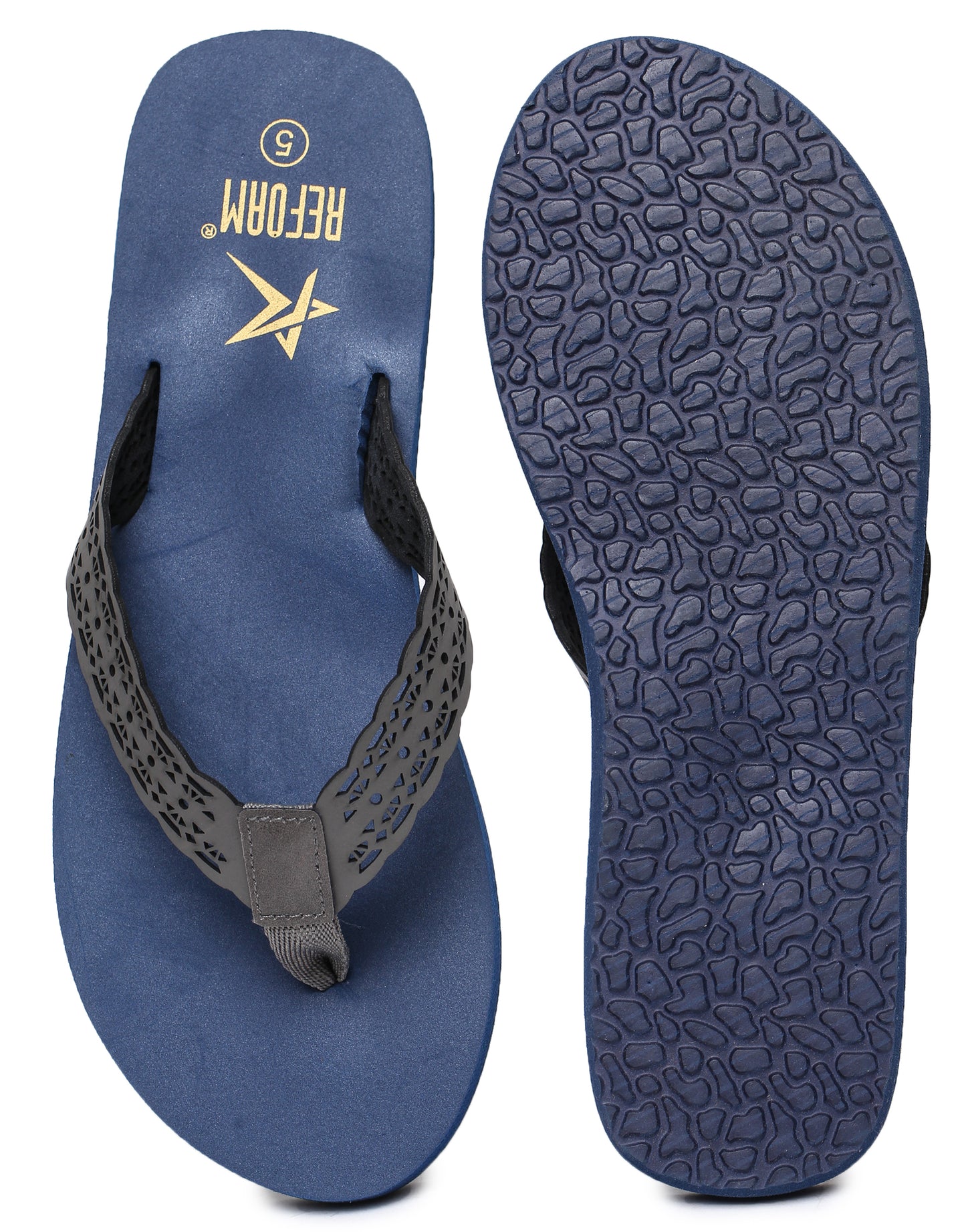 Navy Blue Solid Leather Slip On Casual Slippers For Women