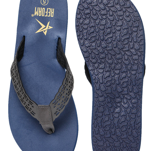Load image into Gallery viewer, Navy Blue Solid Leather Slip On Casual Slippers For Women
