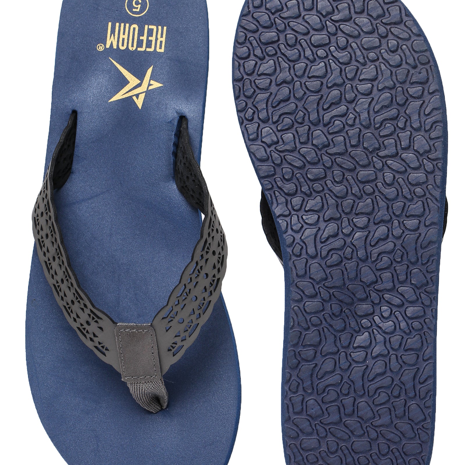 Navy Blue Solid Leather Slip On Casual Slippers For Women
