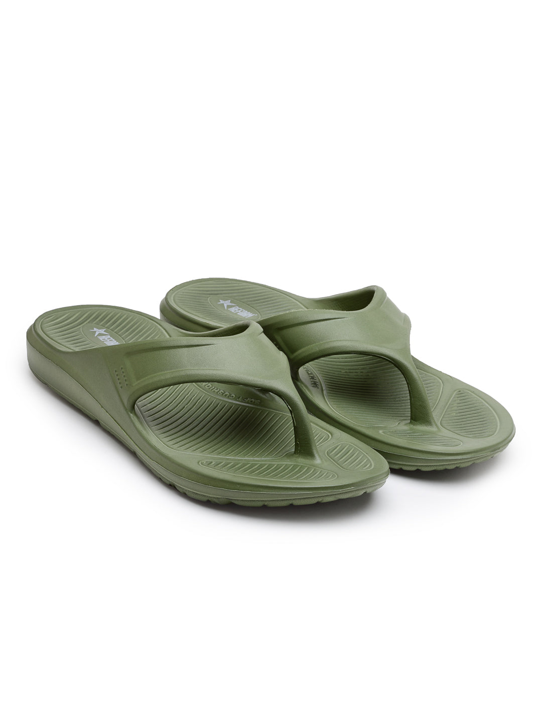 Olive Solid EVA Rubber Slip On Casual Slippers For Men