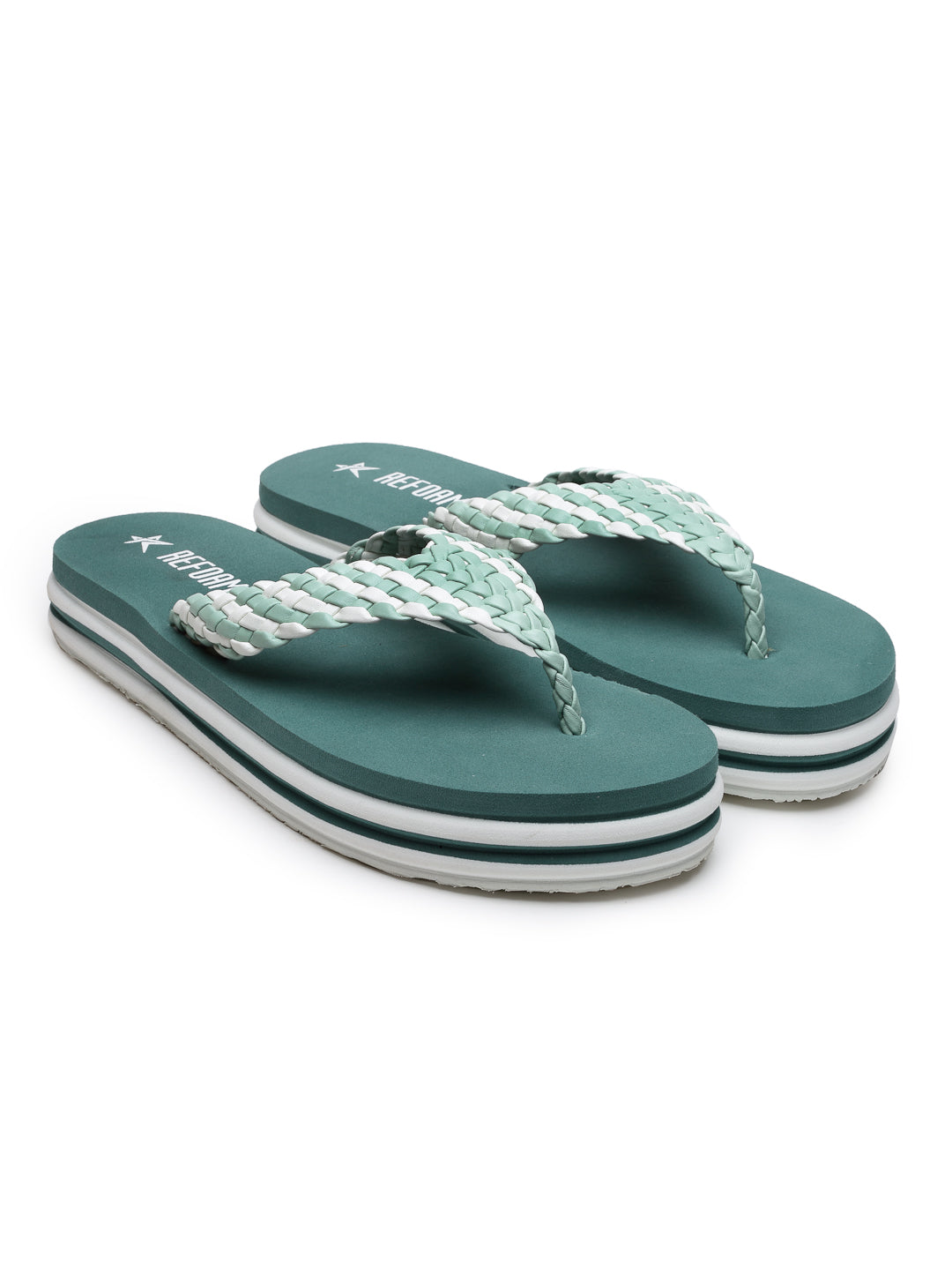 Green Solid PU Leather Slip On Casual Slippers For Women