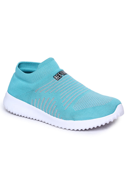 Blue Solid Mesh Slip On Running Sport Shoes For Women