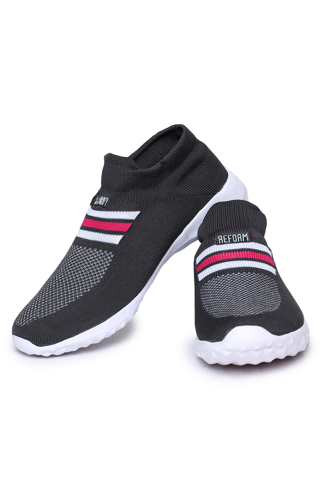Black Solid Mesh Slip On Running Sport Shoes For Women