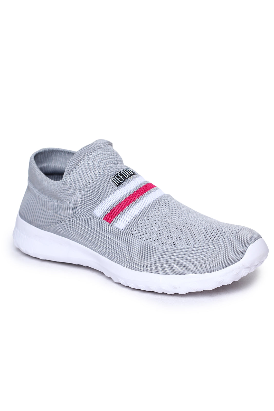 Grey Solid Mesh Slip On Running Sport Shoes For Women