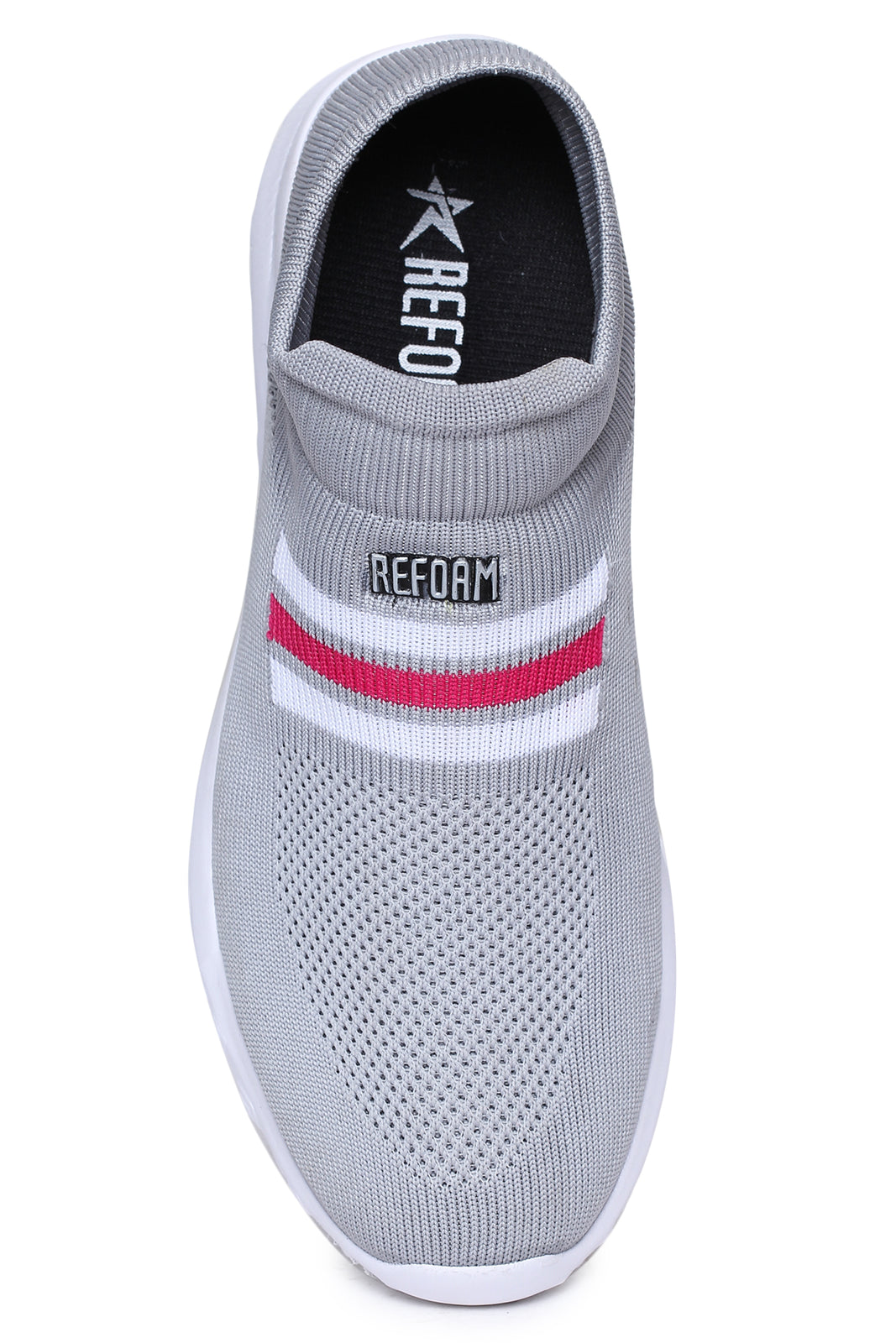 Grey Solid Mesh Slip On Running Sport Shoes For Women