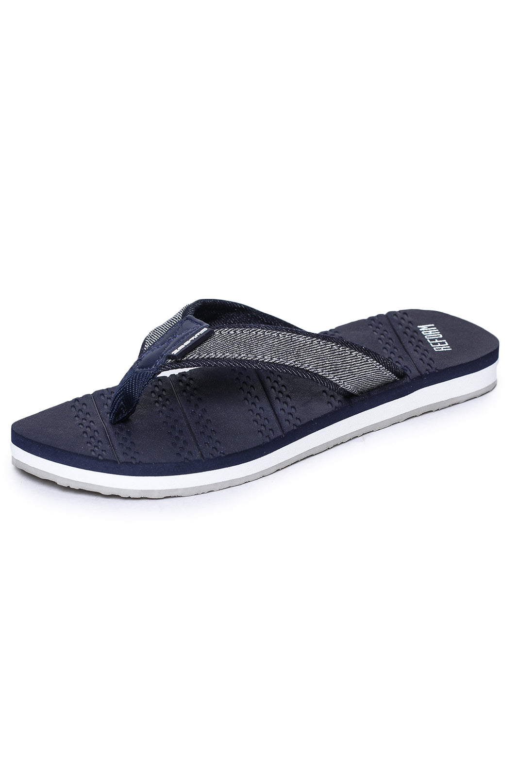 Navy Blue Solid Fabric Slip On Casual Slippers For Men