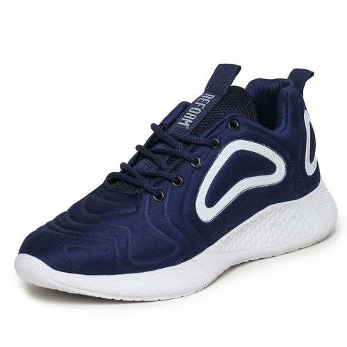 Load image into Gallery viewer, Navy Blue Solid Fabric Lace Up Running Sport Shoes For Men
