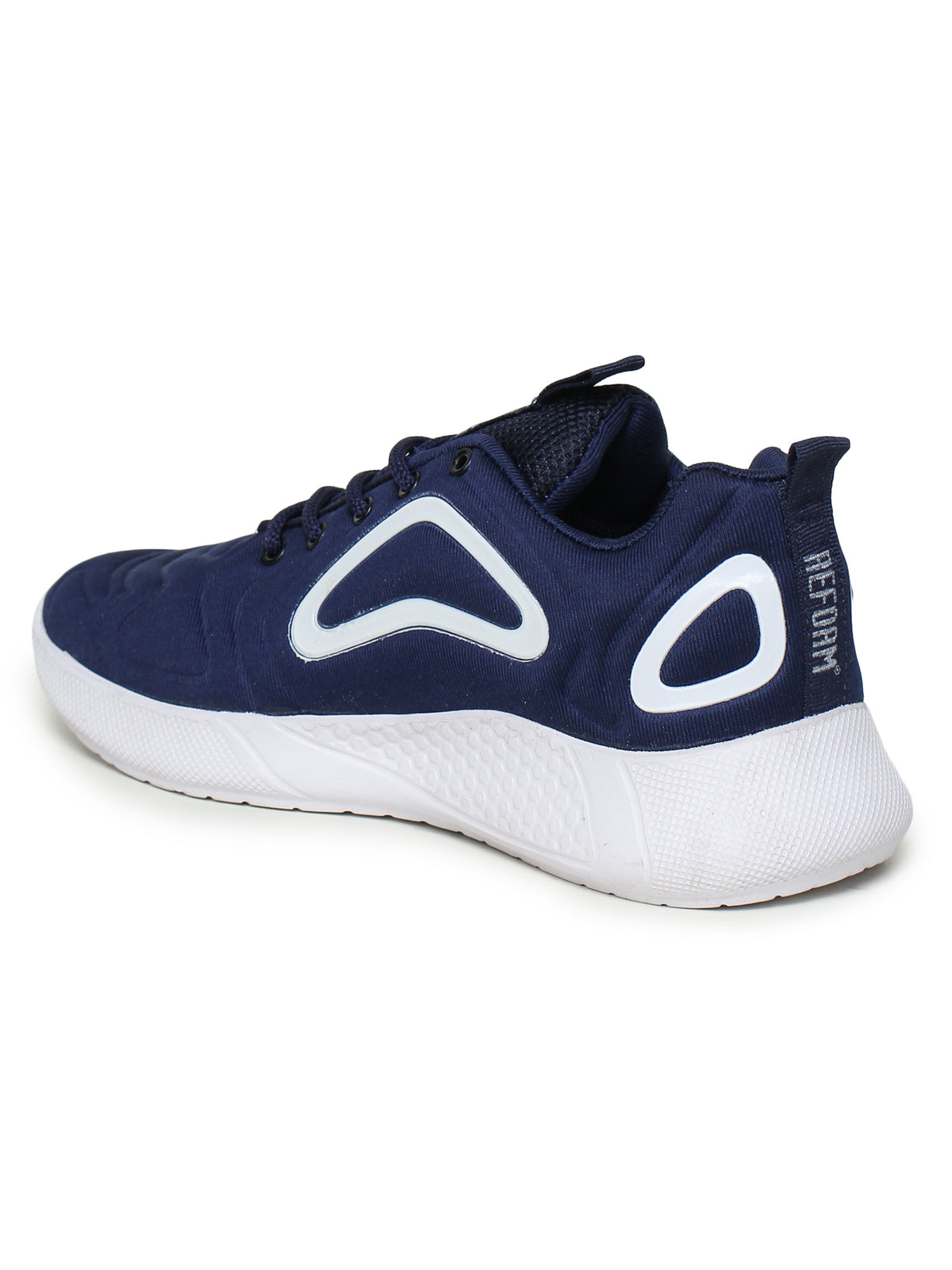 Navy Blue Solid Fabric Lace Up Running Sport Shoes For Men
