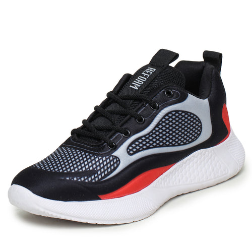Load image into Gallery viewer, Red Solid Fabric Lace Up Running Sport Shoes For Men
