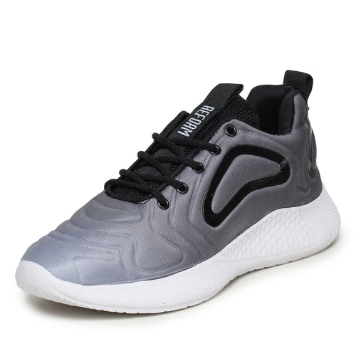Load image into Gallery viewer, Grey Solid Fabric Lace Up Running Sport Shoes For Men
