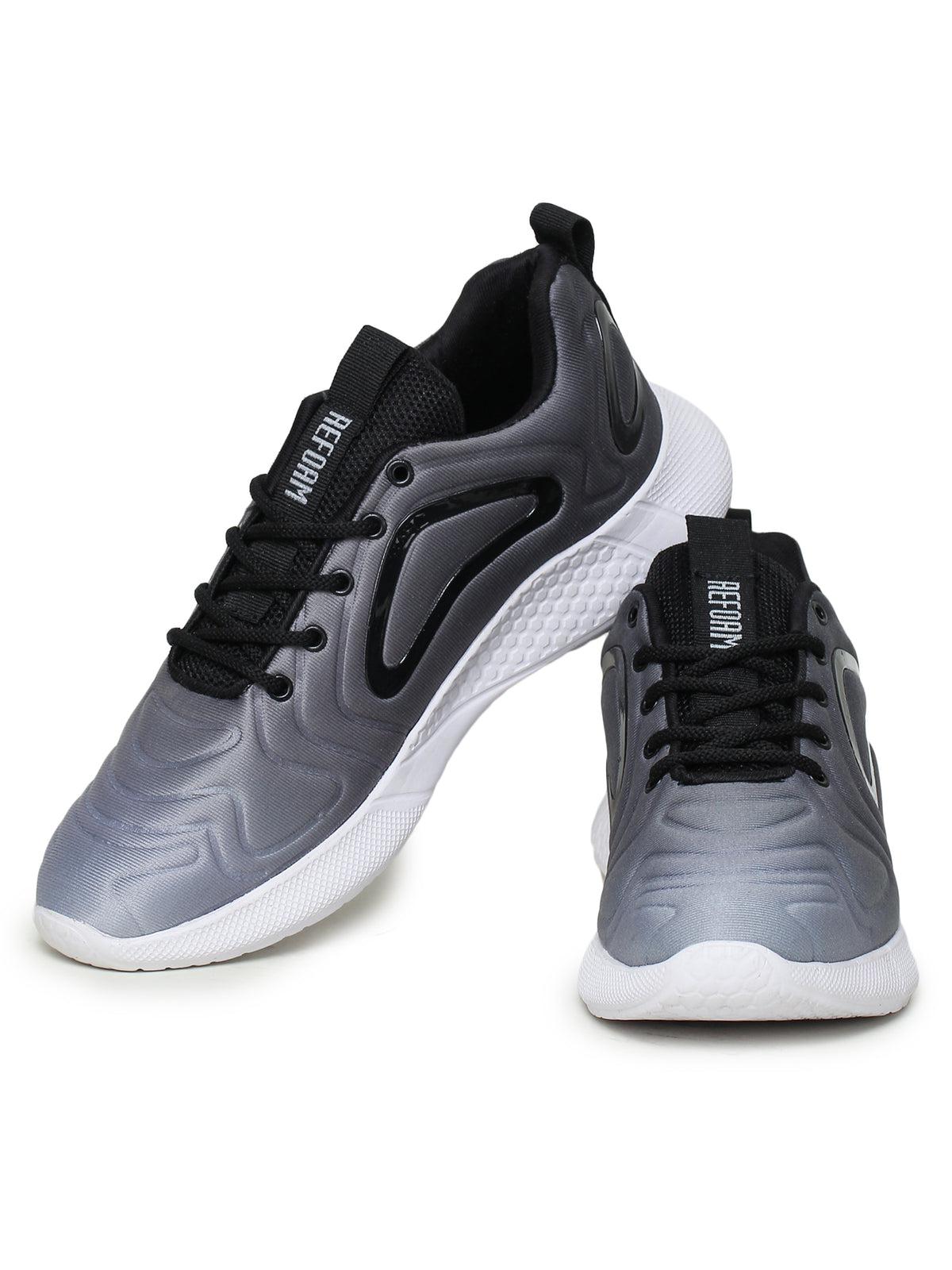 Grey Solid Fabric Lace Up Running Sport Shoes For Men