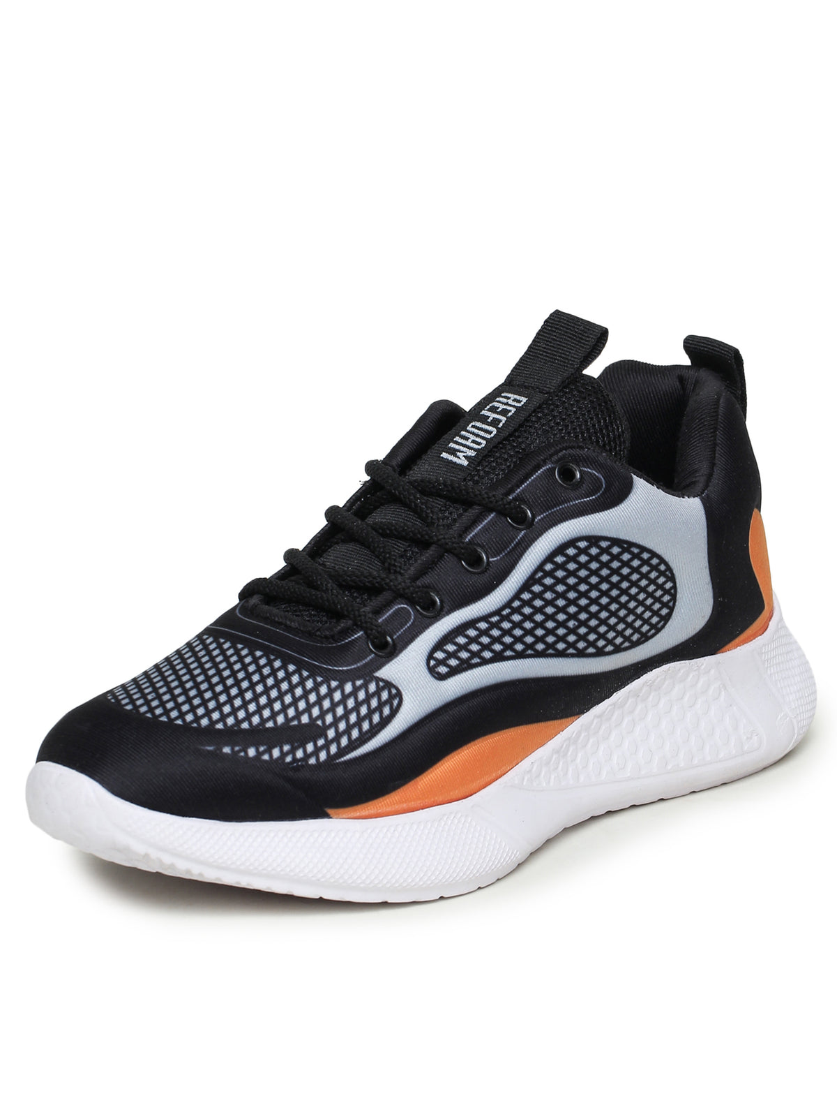 Orange Solid Fabric Lace Up Running Sport Shoes For Men