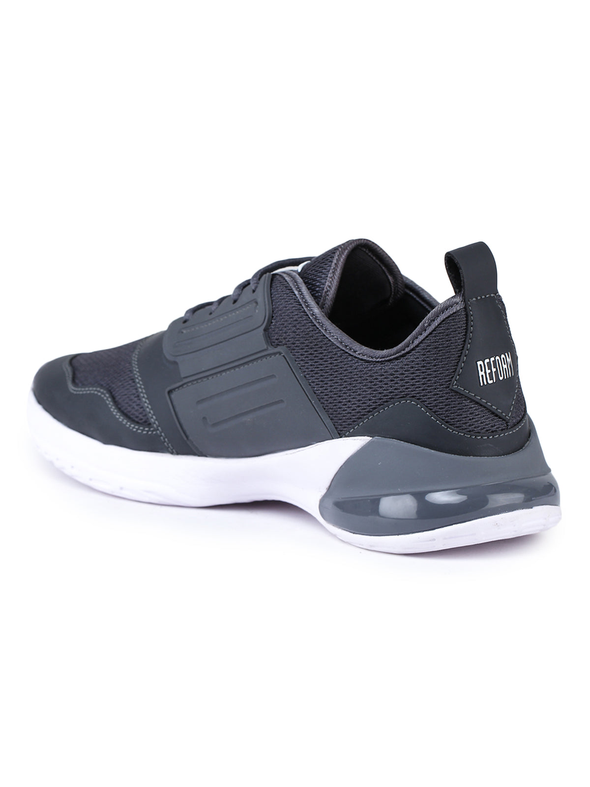 Grey Solid Mesh Lace Up Running Sport Shoes For Men