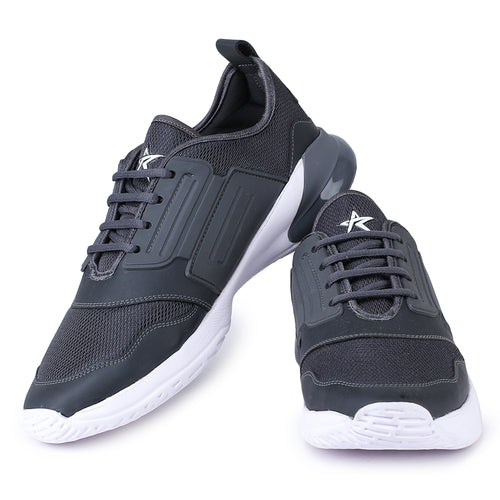 Load image into Gallery viewer, Grey Solid Mesh Lace Up Running Sport Shoes For Men
