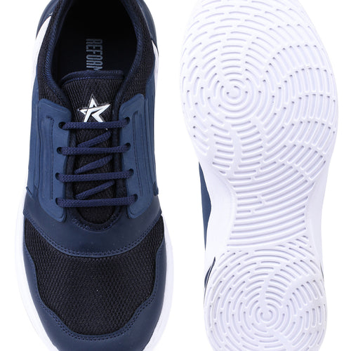 Load image into Gallery viewer, Navy Blue Solid Mesh Lace Up Running Sport Shoes For Men
