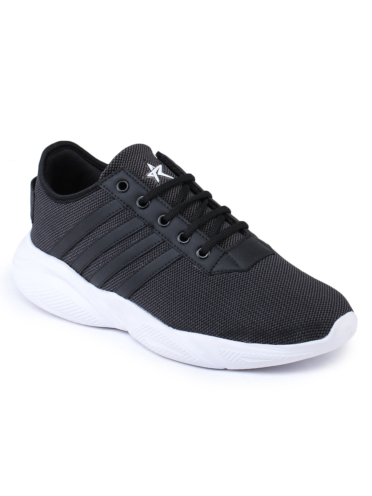 Black Solid Mesh Lace Up Lifestyle Casual Shoes For Men