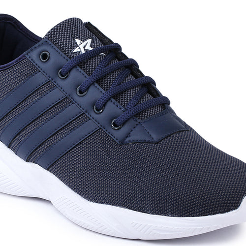Load image into Gallery viewer, Navy Blue Solid Mesh Lace Up Lifestyle Casual Shoes For Men
