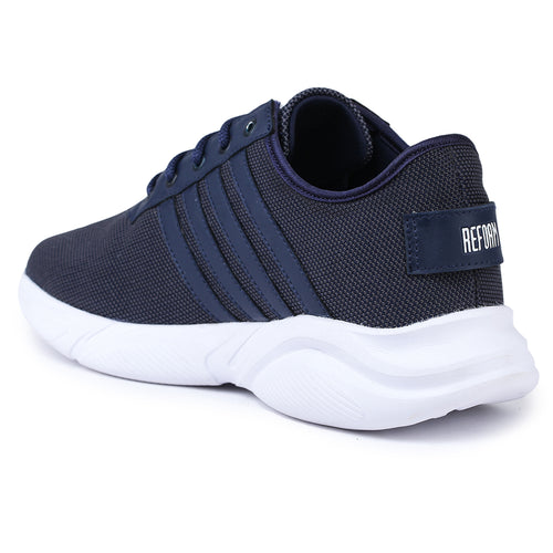 Load image into Gallery viewer, Navy Blue Solid Mesh Lace Up Lifestyle Casual Shoes For Men
