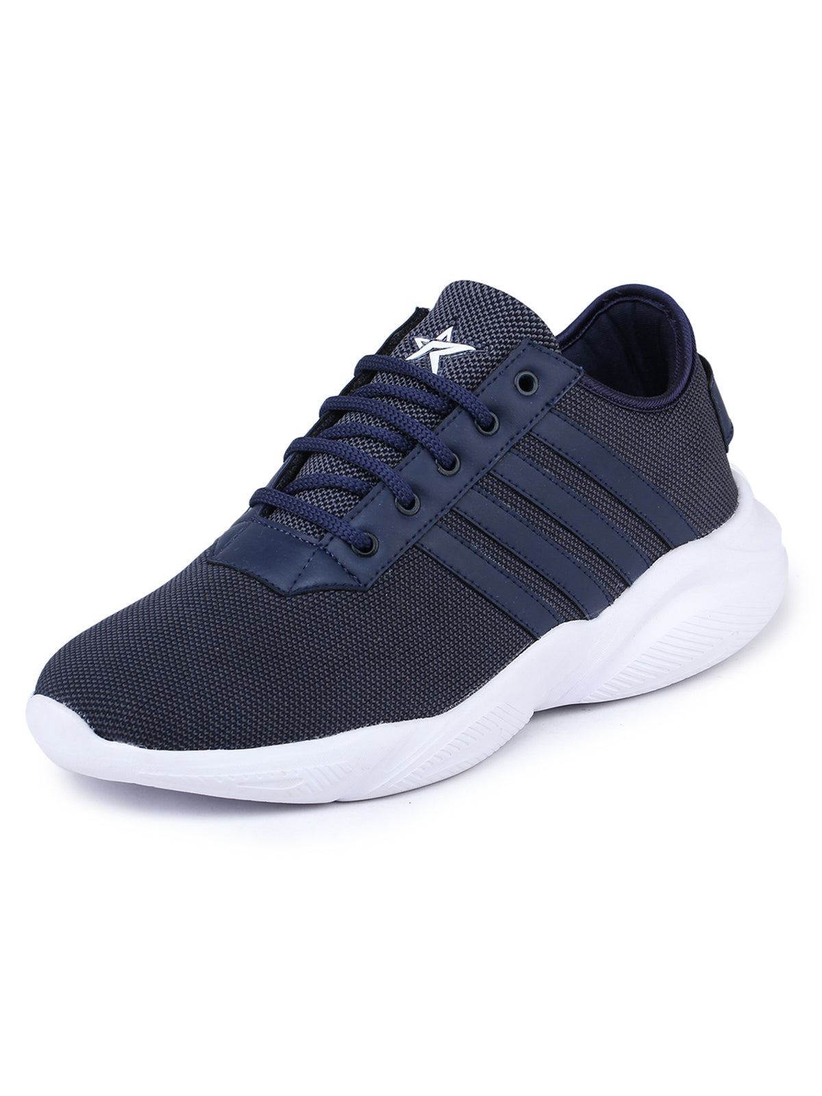 Navy Blue Solid Mesh Lace Up Lifestyle Casual Shoes For Men
