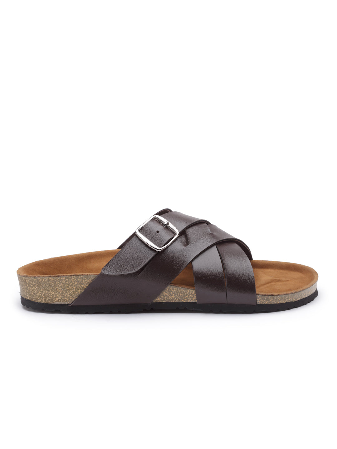 REFOAM Men's Brown Synthetic Leather Slip On Casual Sandals