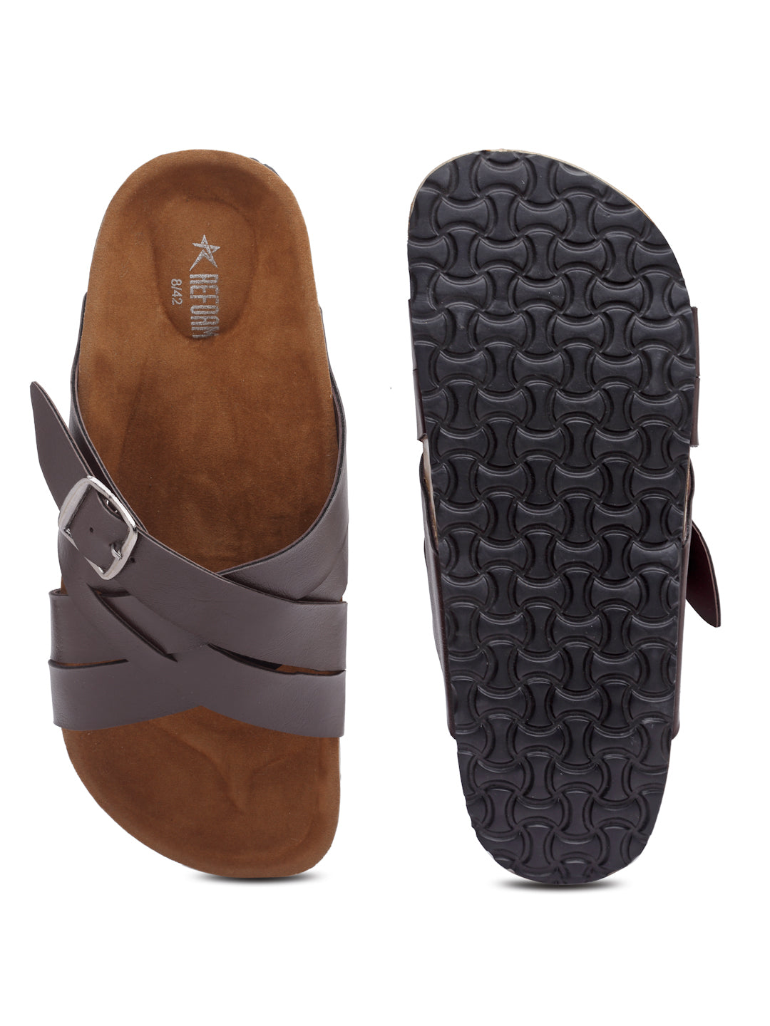 REFOAM Men's Brown Synthetic Leather Slip On Casual Sandals