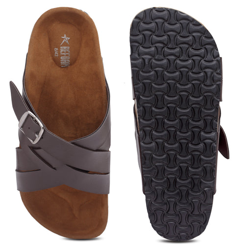 Load image into Gallery viewer, REFOAM Men&#39;s Brown Synthetic Leather Slip On Casual Sandals
