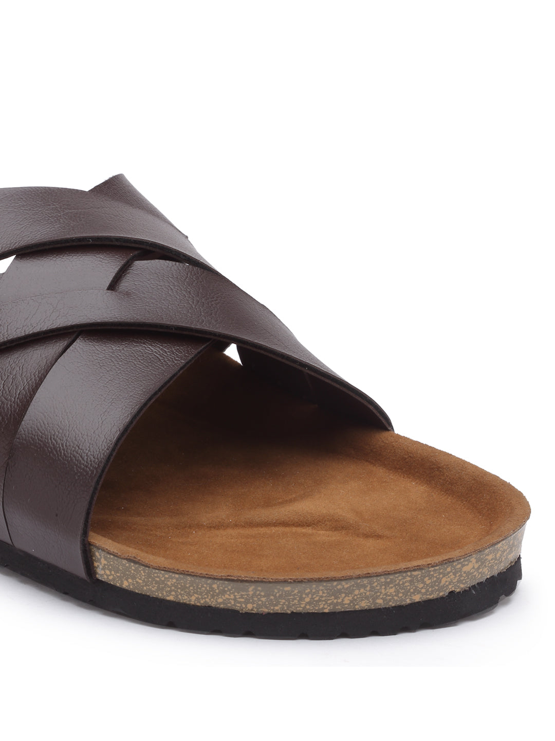 REFOAM Men's Brown Synthetic Leather Slip On Casual Sandals