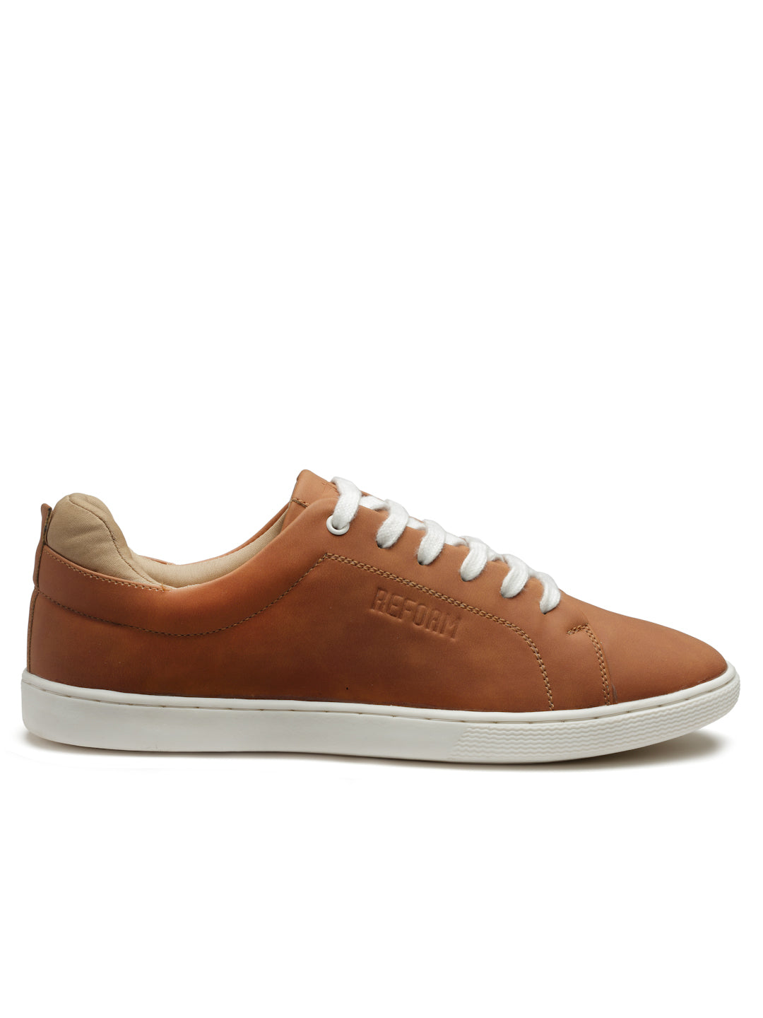 REFOAM Men's Tan Synthetic Leather Lace-Up Casual Sneaker