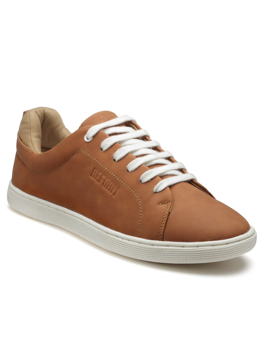 REFOAM Men's Tan Synthetic Leather Lace-Up Casual Sneaker