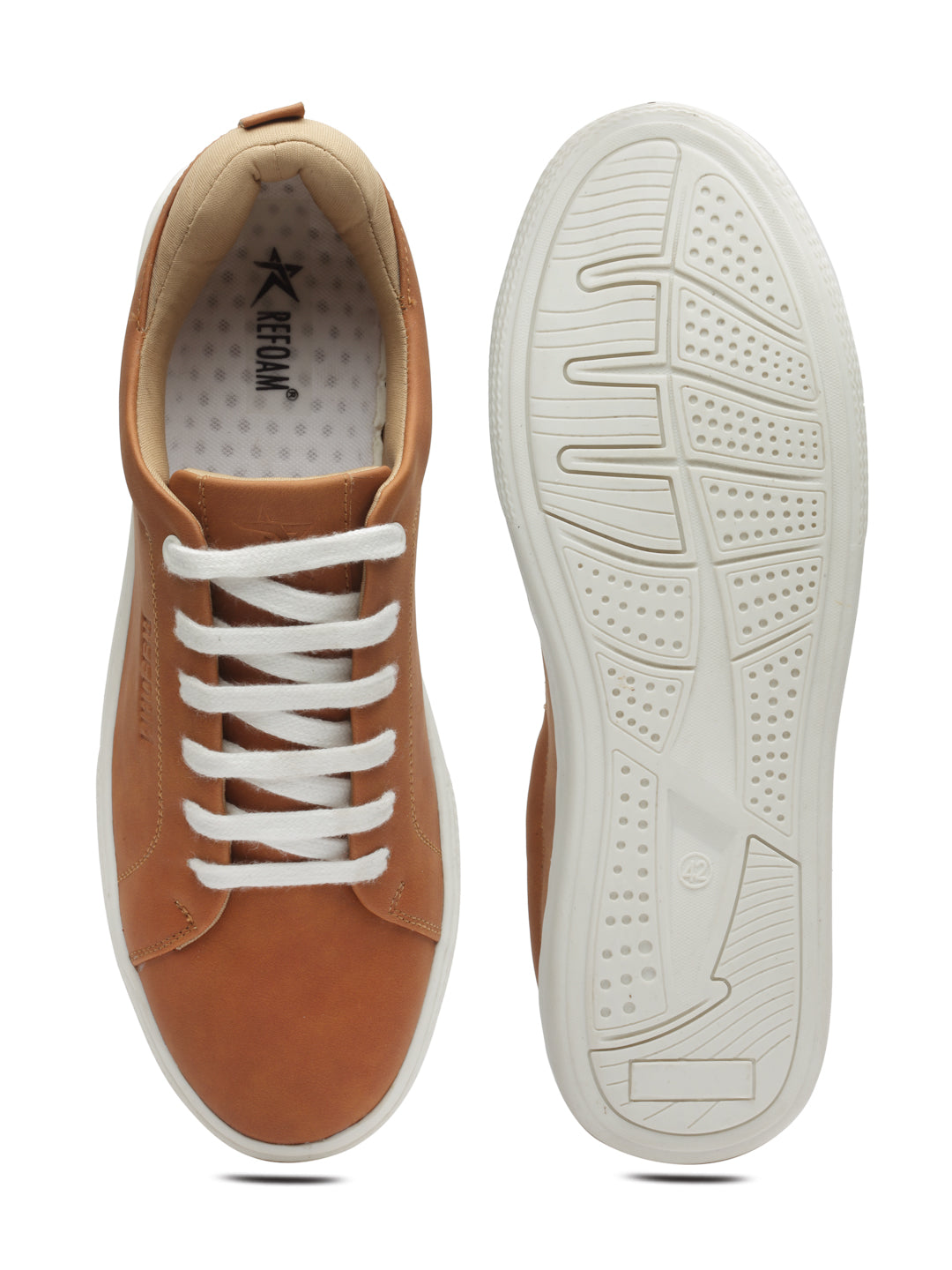 REFOAM Men's Tan Synthetic Leather Lace-Up Casual Sneaker