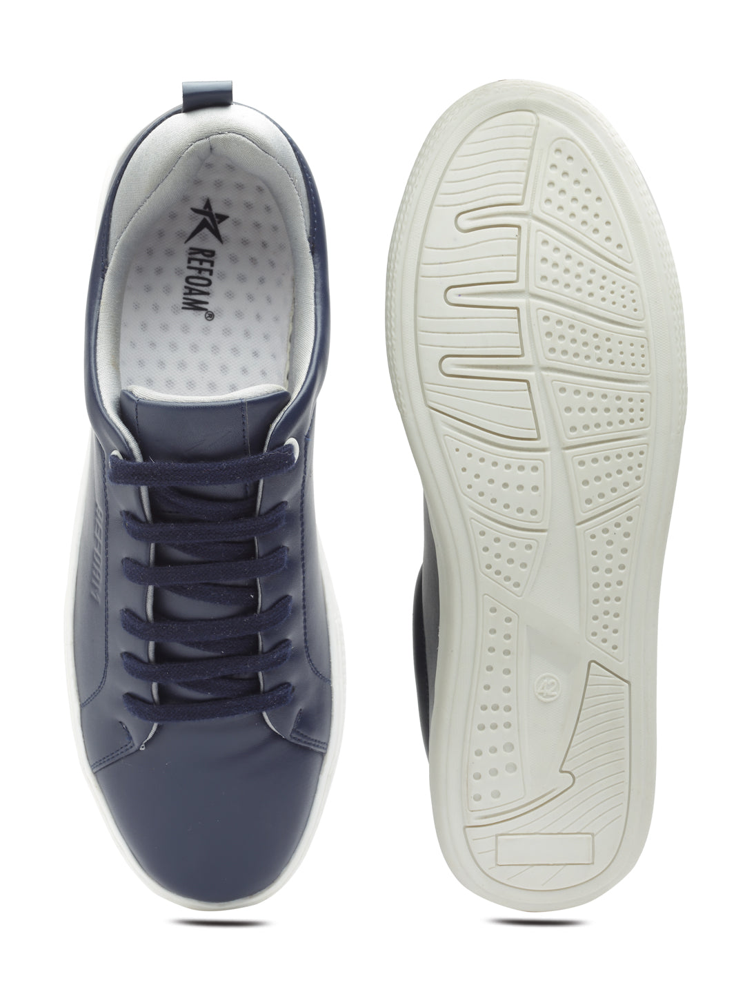 REFOAM Men's Navy & Grey Synthetic Leather Lace-Up Casual Sneaker