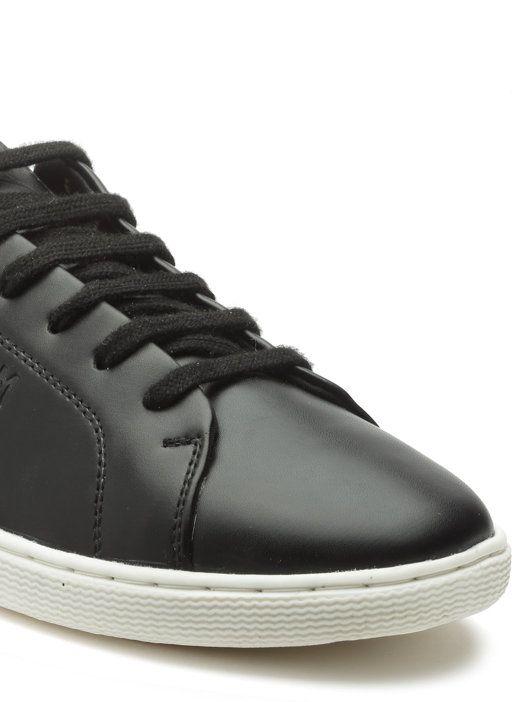 REFOAM Men's Black Synthetic Leather Lace-Up Casual Sneaker