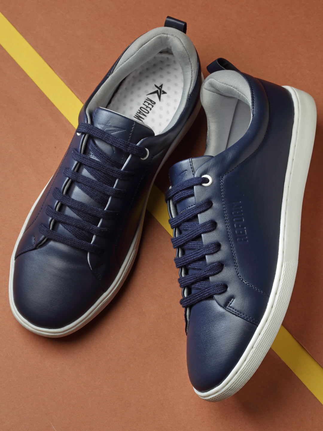 REFOAM Men's Navy & Grey Synthetic Leather Lace-Up Casual Sneaker