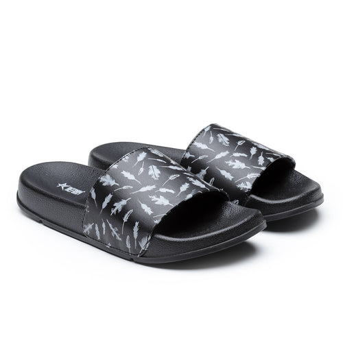 Load image into Gallery viewer, Black Grey Solid  PU Slip-On Sliders For Women
