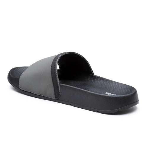 Load image into Gallery viewer, Black Grey Solid  PU Slip-On Sliders For Men
