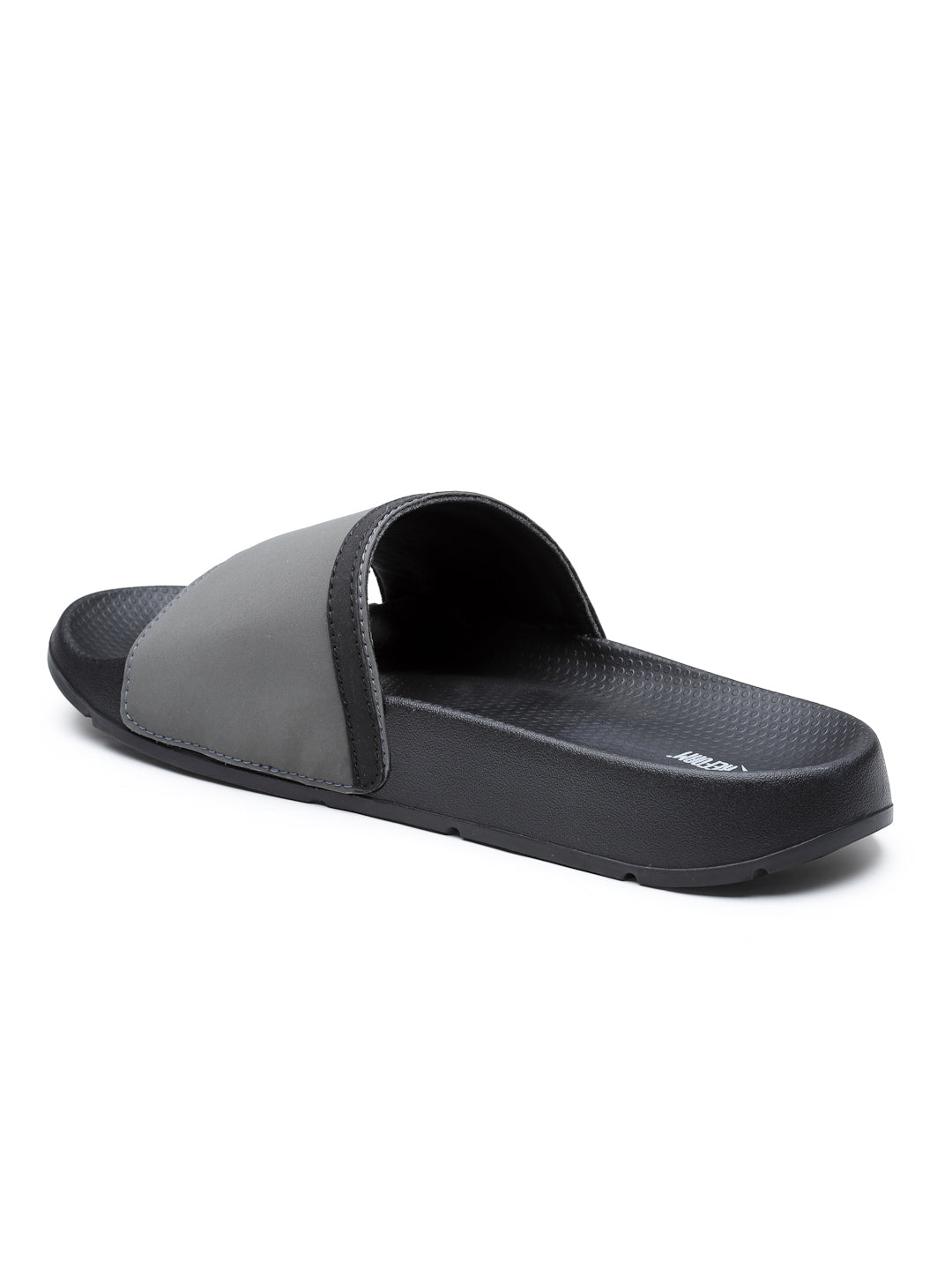 Black Grey Solid  PU Slip-On Sliders For Men