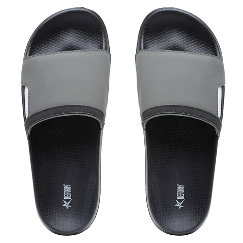 Load image into Gallery viewer, Black Grey Solid  PU Slip-On Sliders For Men
