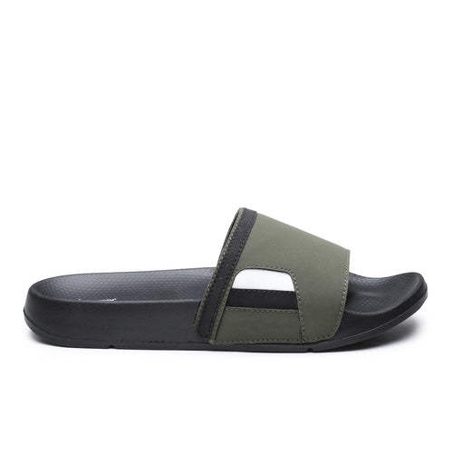 Load image into Gallery viewer, Black Olive Solid  PU Slip-On Sliders For Men
